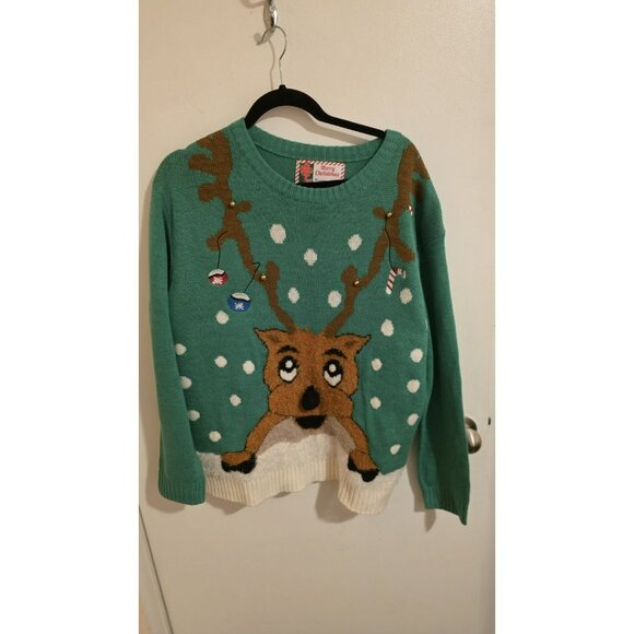 Ugly Christmas Sweater Reindeer Mens Large Christmas Ornaments Xmas Party - Picture 1 of 7